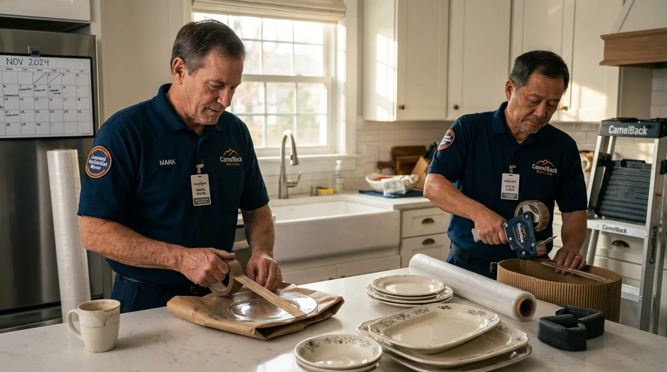 Professional crew packing kitchen dishware in Telford, PA